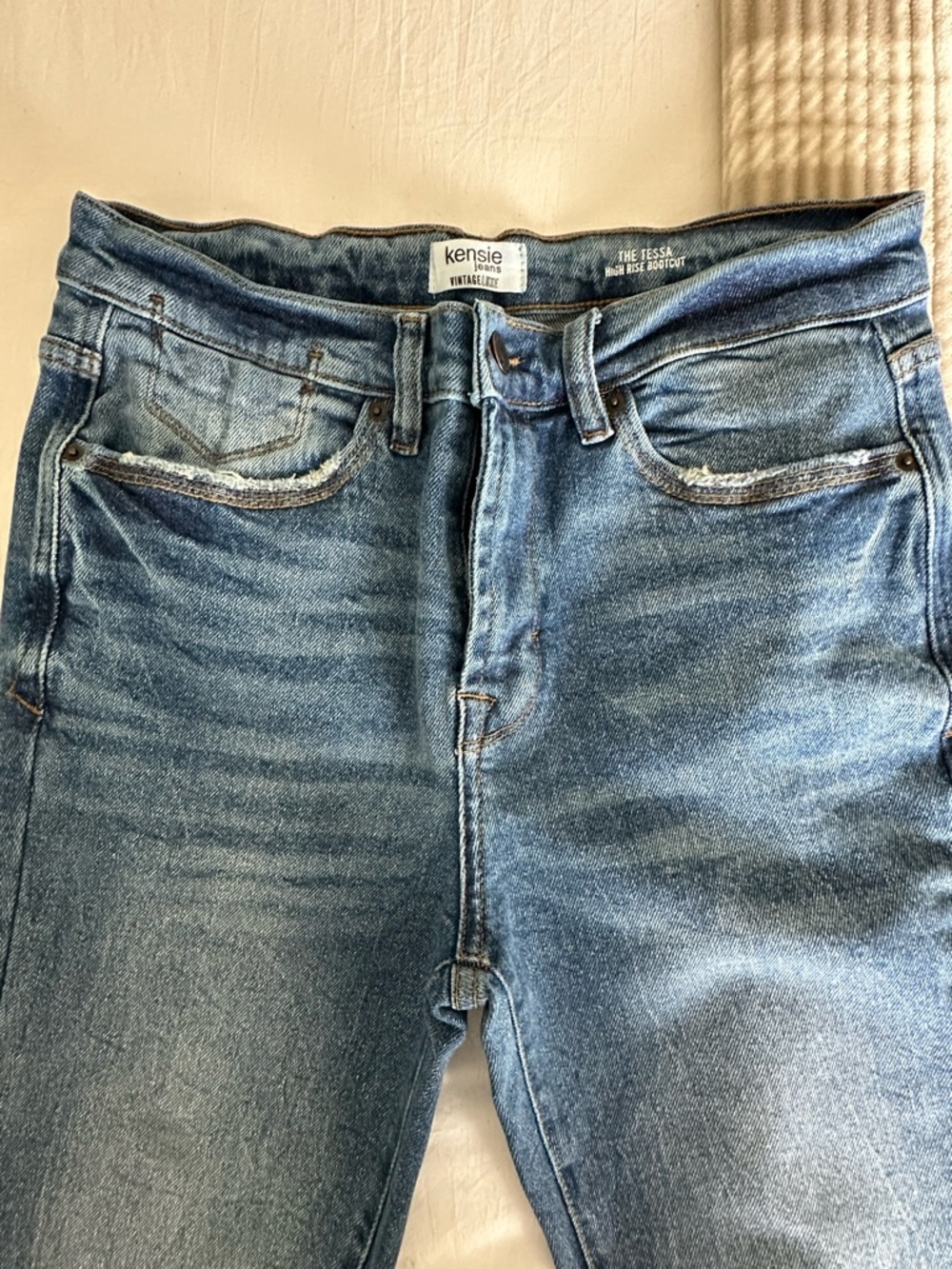 Kensie Women's High-Rise Boot Cut Jeans in Medium Blue Wash